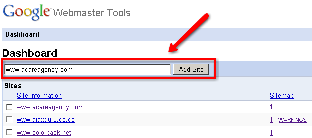 Dashboard  google webmaster tool