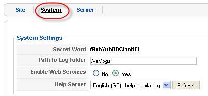 เมนู joomla system